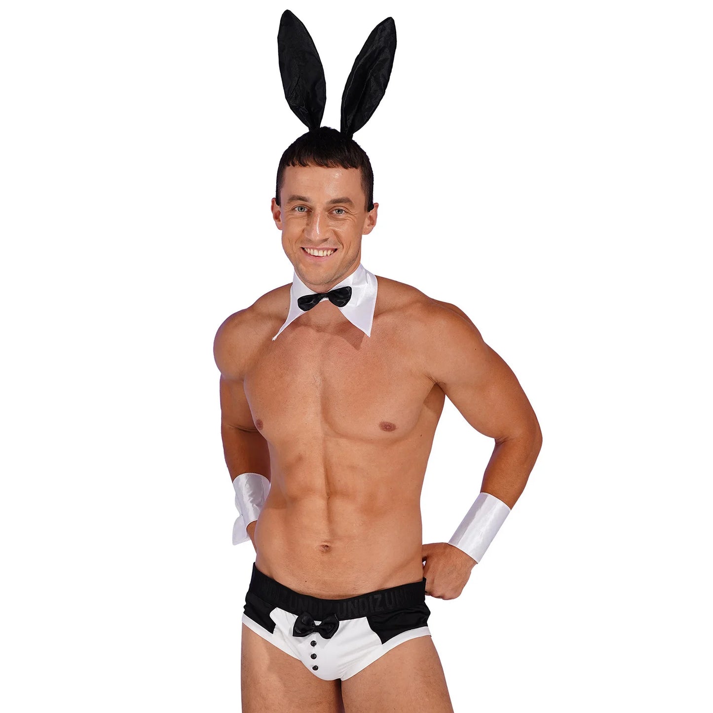 Men Gay Nightwear Tempting Sets Bowknot Briefs with Bunny Ears Headband Bowtie Collar And Cuffs Set for Lingerie Role Play Costumes Supplies Gay Sexy Fashion Clothing Products