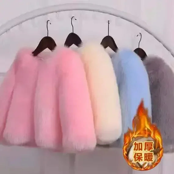 2-12yrs Old Babies Children Toddler Girls Faux Fur Jacket Winter Warm Snow Outerwear Elegant Fox Fur Coat Girls Long Sleeve Coats Children Luxury Fashion Apparel Accessories Clothing Products