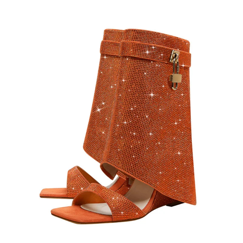NEW Arrivals 3 Colors Women's Spring and Summer New Fashion Sexy Rhinestone Wedge Heel Middle Sleeve Cool Boots Occidental Banquet Show Shoes