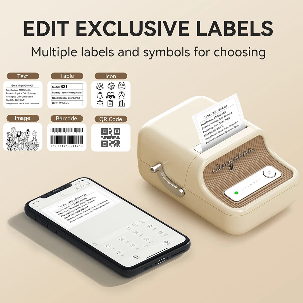 Mini Portable Thermal Printer Self-adhesive Label Printer For Stickers  B21 B1 Label Maker Printer Without Ink