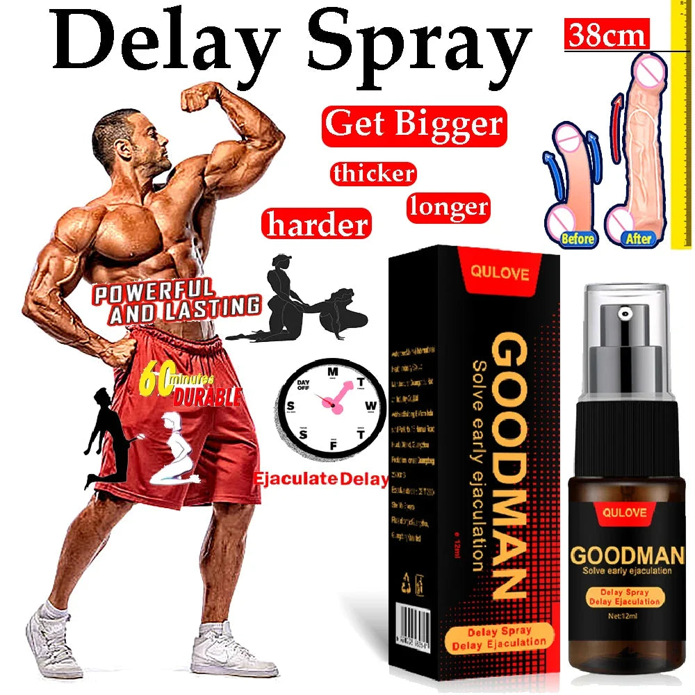 Adult Male Sex Delay Spray Lasting Long 60 Minutes Penis Growth Enlargement Harder Anti Premature Ejaculation External Use for Adults