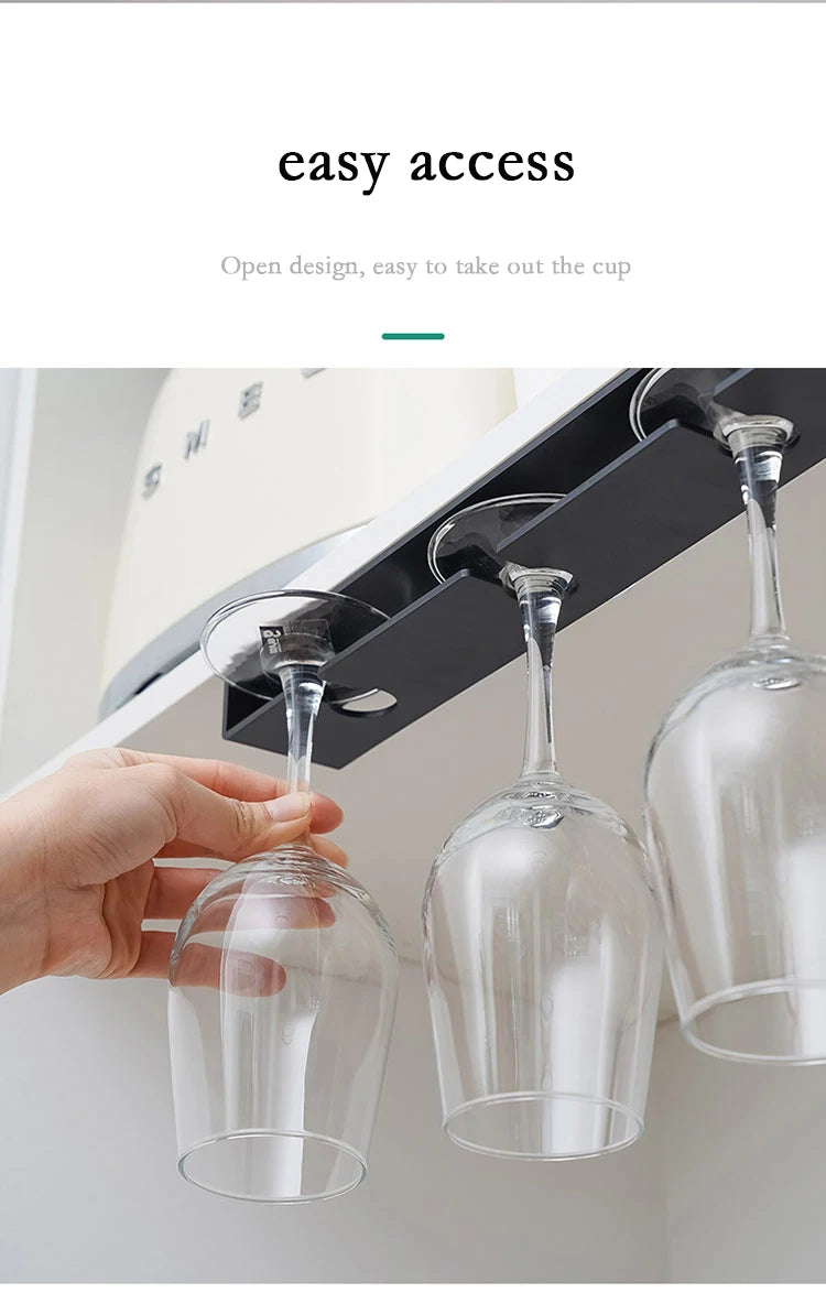 2 PCS Set Black/White Color Wine Glass Holder Hanging Wine Glass Holder Under Shelf Plastic Stemware Rack Glassware Drying Storage Hanger For Kitchen Bar
