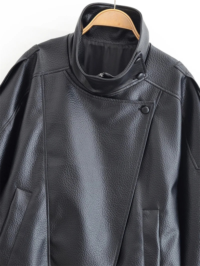 UK Size Black/Brown/Claret Color Women's Jacket  New Black Long Sleeve Pebble PU Leather Jacket Motorcycle Style Personality Fashion Women Winter Outwear Jacket