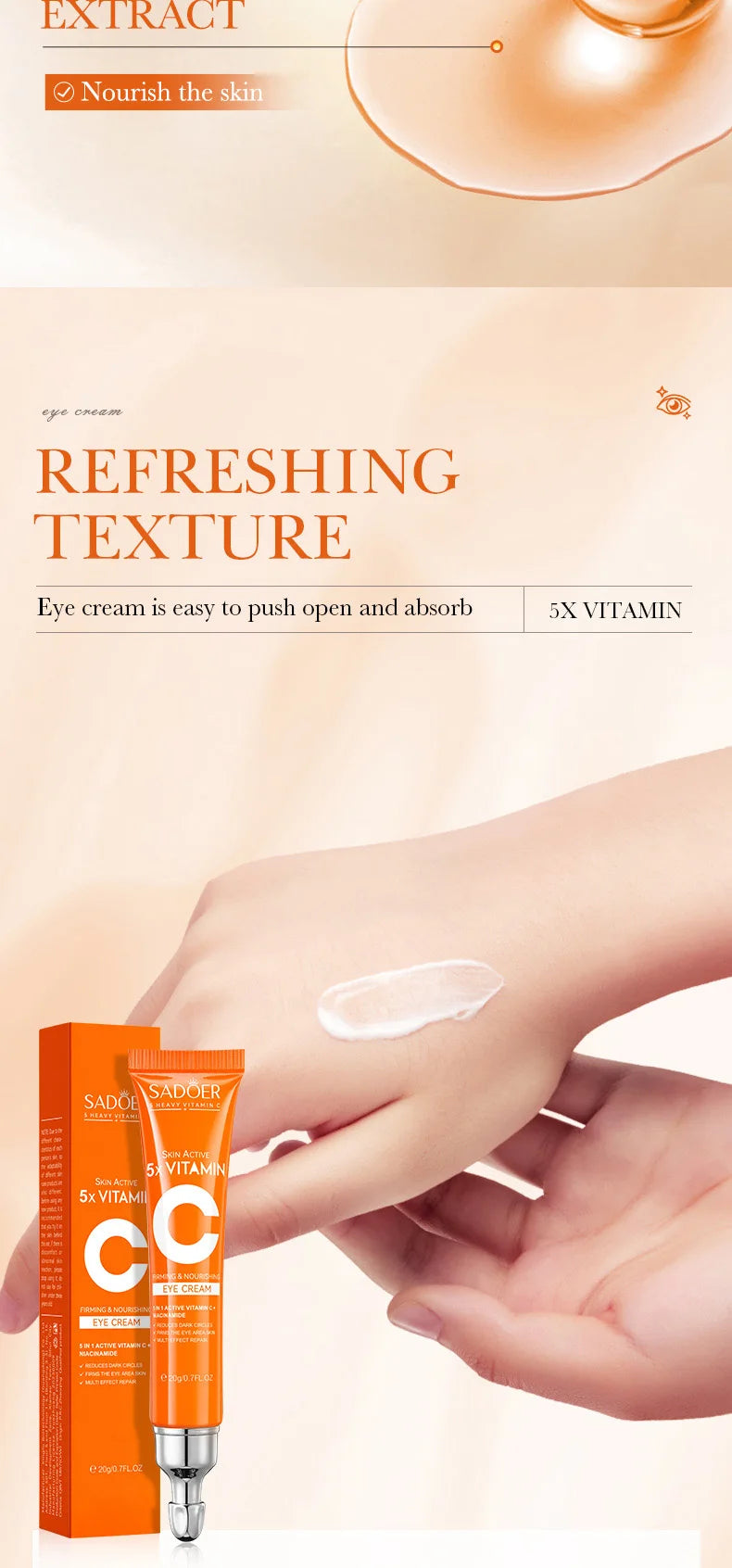 Vitamin C Eye Cream Anti Dark Circles Eyes Bags Remover Moisturizing Brightening Firming Skin Care Products for Eyes