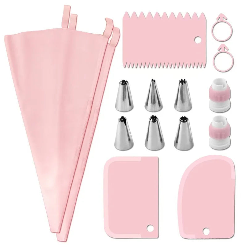 15 PCS Full Set Piping Pastry Bag with Nozzles Set for Confectionery Tips Baking and Bakery Accessories Spatula Smoothing Cake Decoration Tools Cooking Accessories Kitchen Supplies