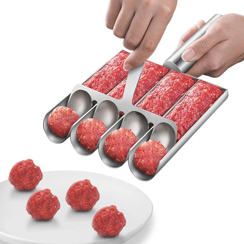 1/2/3.4 Slots Links Make 304 Stainless Steel Meatballs Rice-Meat Dumplings Maker Household Fish Ball Shrimp Sliding Die Meat Ball Maker Mold With Meat Dish Scoop Kitchenware Cooking Accessories