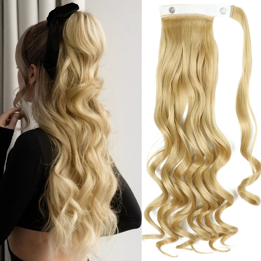 NEW  Synthetic Long Straight Wrap Around Clip In Ponytail Hair Extension Can Be Permed Heat Resistant Pony Tail Fake Hair