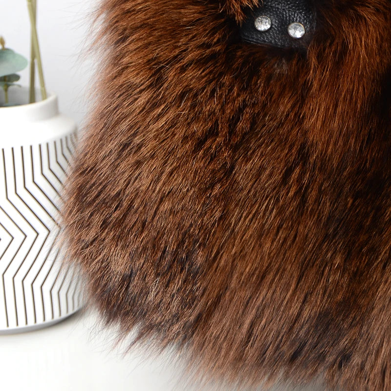 Luxurious Real Natural Red Fox Fur Handbag Women Single Shoulder Crossbody Bags Lady Clutch Bag Tote Bag Winter Outdoor Evening Travel  Ladies Warm Shoulder Bags Female Women Luxury Fashion Clothing Accessories Products