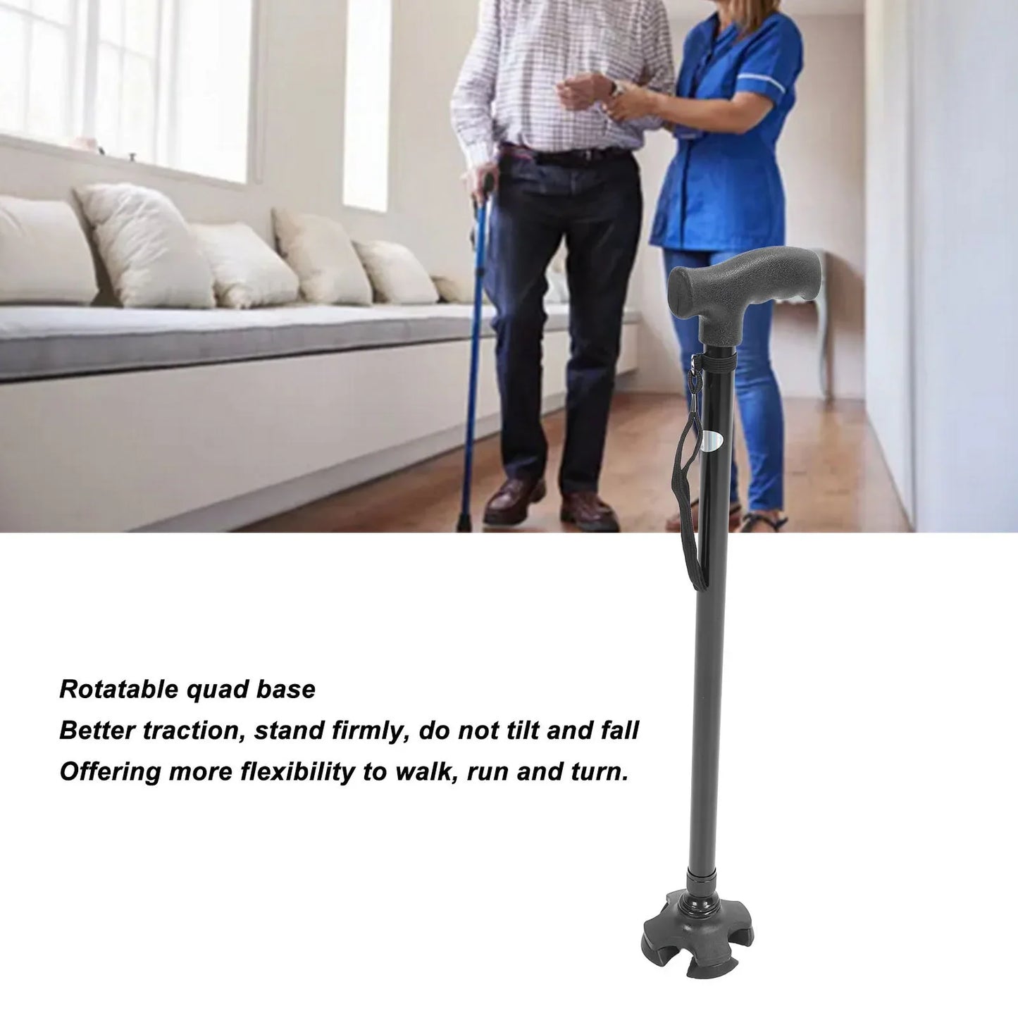HOT SALE Walking Cane 10 Levels Adjustable Gears Adjustable Height Anti Slip Lightweight Retractable Senior Walking Stick with 4 Pronged Base for Mountaineering Hiking Travel Disability Tools