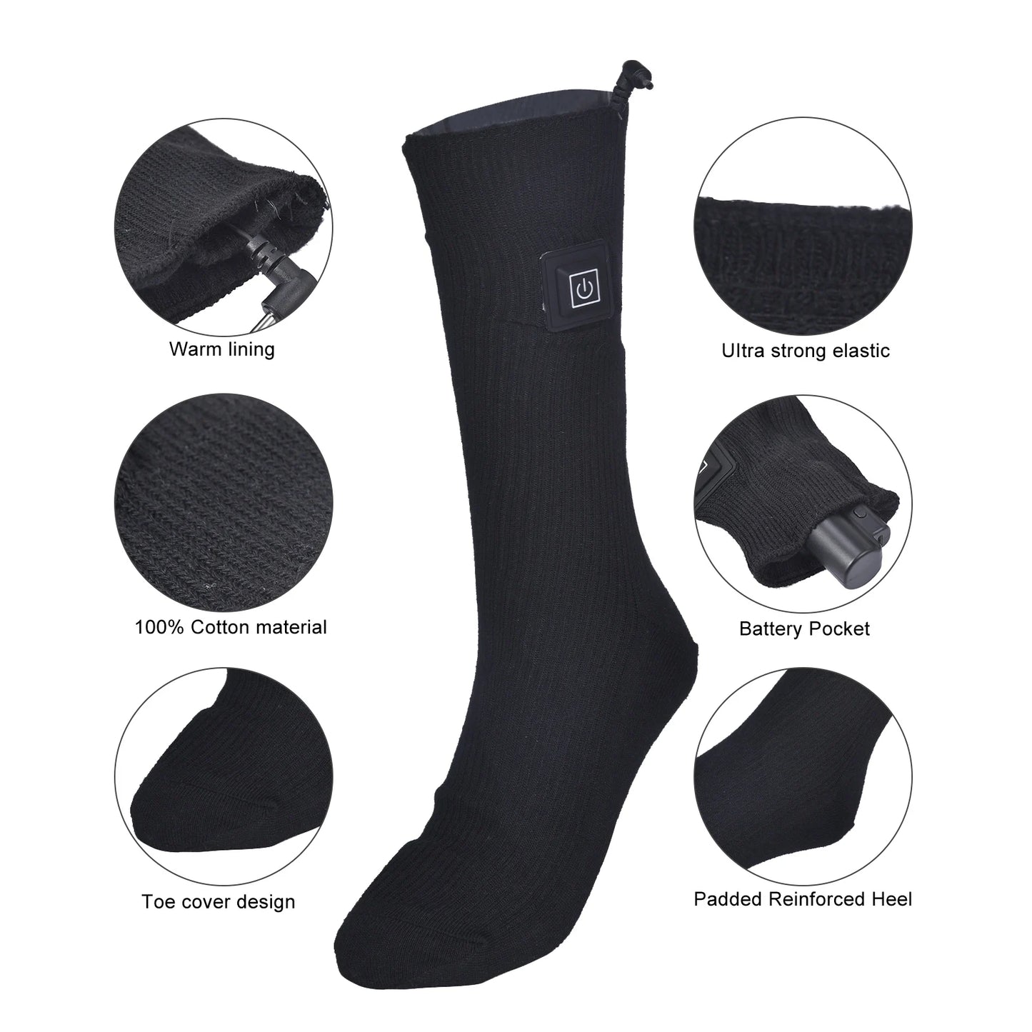 2 PCS Set Winter Skiing Snowboard Heated Socks Mountaineering Thermal Socks Men's Women's Heating Foot Warmer Electric Socks Warm Socks Cycling Heated Socks Ski Trekking Sport Clothing Accessories