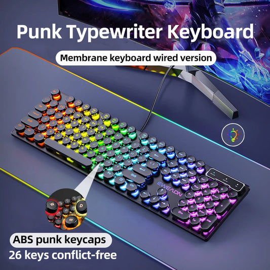 GX330 Typewriter Gaming Keyboard, 104 Keys Wired Retro Punk Round Keycaps, with RGB Backlit, for Windows Laptop PC Black Keyboard PC Computer Laptops Accessories Supplies Electronics Products