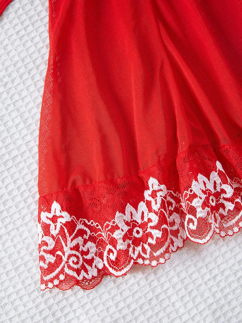 2 PCS Set S-2XL Plus Size Nightdress + Panty Pajamas Sets Women Underwear Lace See Through Sleepwear Sexy Lingerie Dress Female Sexy Nightwear For Night Party Sets