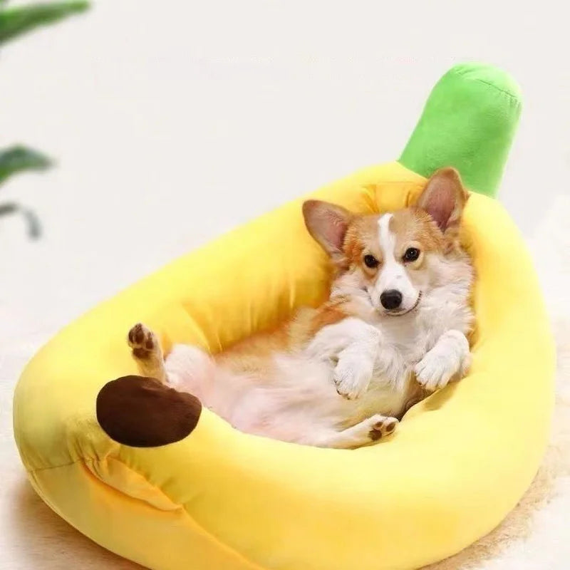 Creative Banana Shaped Dog Beds Cute Ins Soft Small Pets Mat Removable Washable Breathable Kennel Dogs Sleeping Litter 4 Seasons