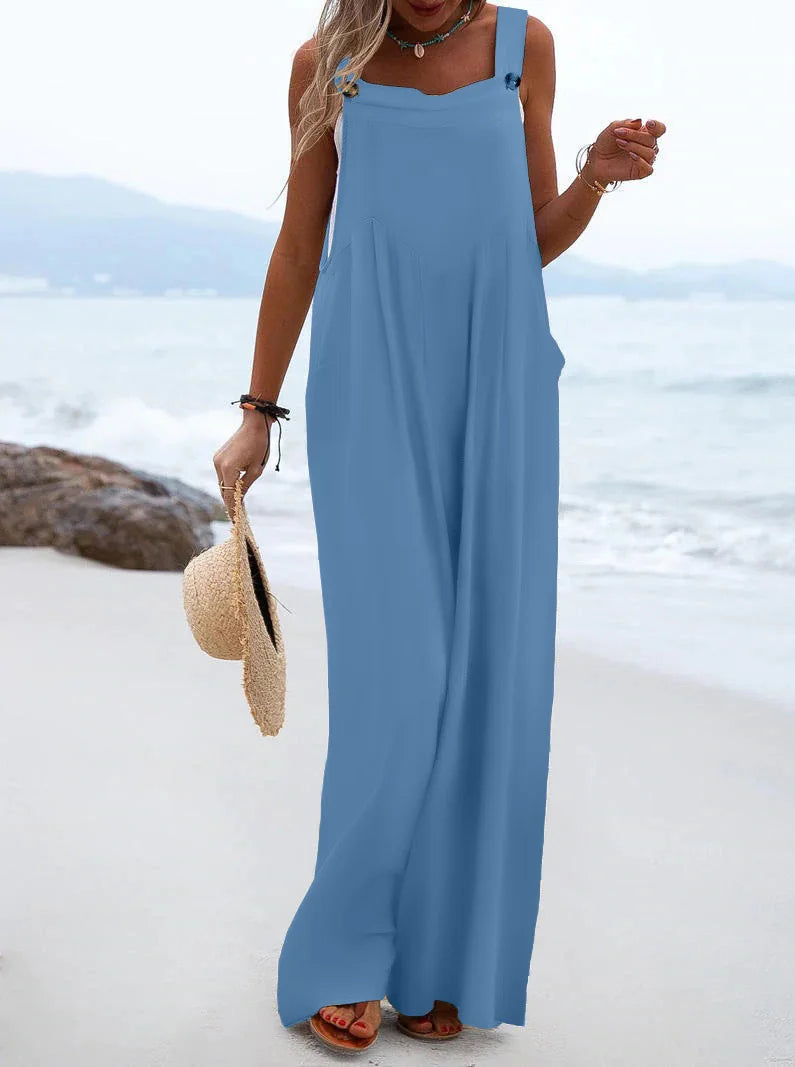 Plus Size  Spring/Summer New Ethnic Style Fashion Solid Color Wide Leg Jumpsuit Quick Sale European and American Women's Cross