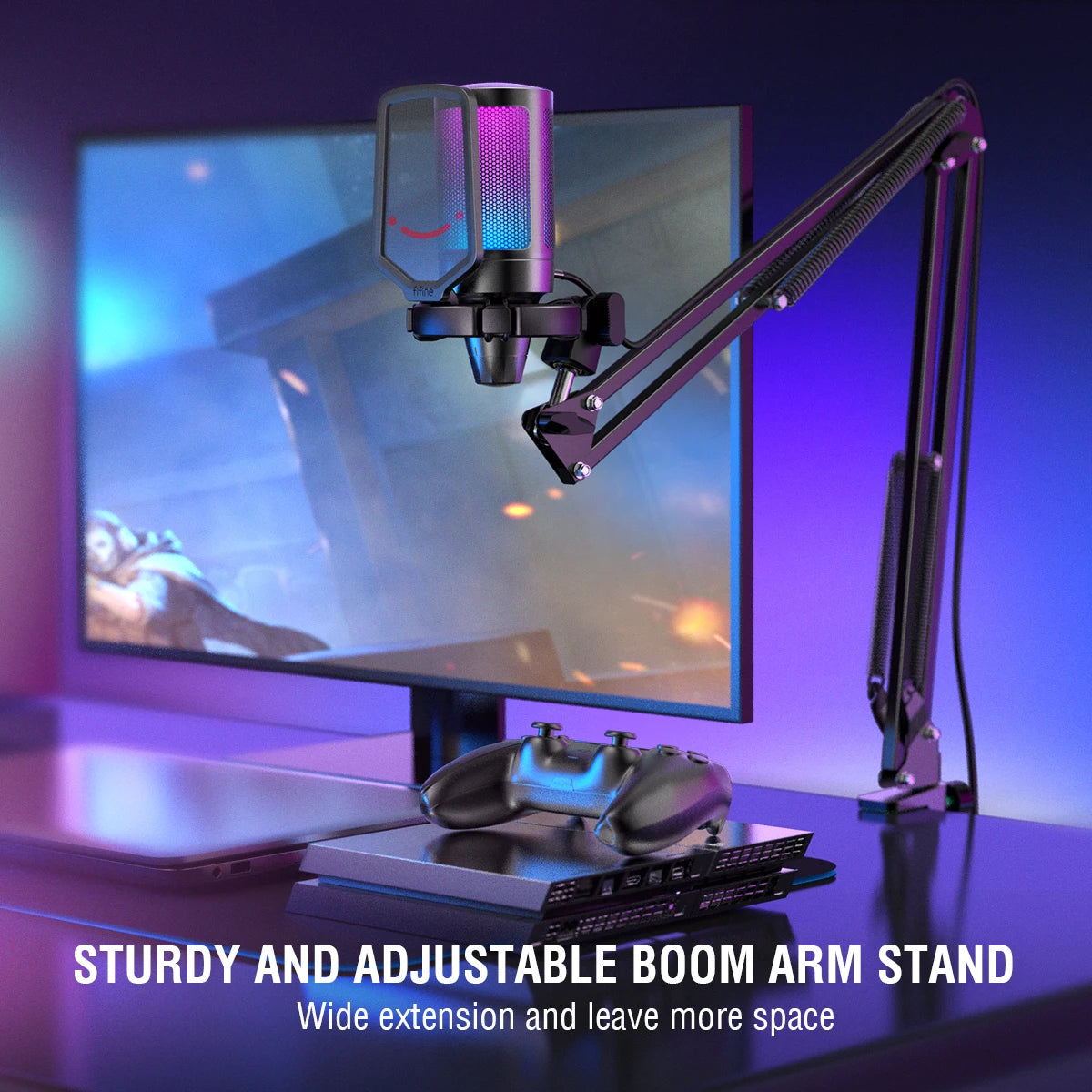 RGB USB Gaming Microphone Kit for PC,PS4/5 Condenser Cardioid Mic Set with Mute Button/RGB /Arm Stand,for Streaming Video-A6T