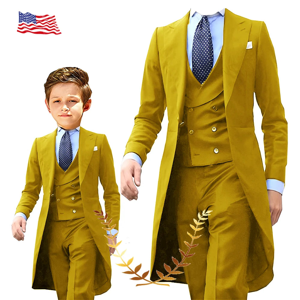 NEW Arrivals 3PCS Set Boys(3-16Yrs Old) Men S-5XL PLUS SIZE 5 Colors Formal Blazer Tuxedos Suit Wedding Evening Party Tuxedo Child Jacket Pants Vest Men Costume Groom’s Suit Luxury Fashion Apparel Supplies
