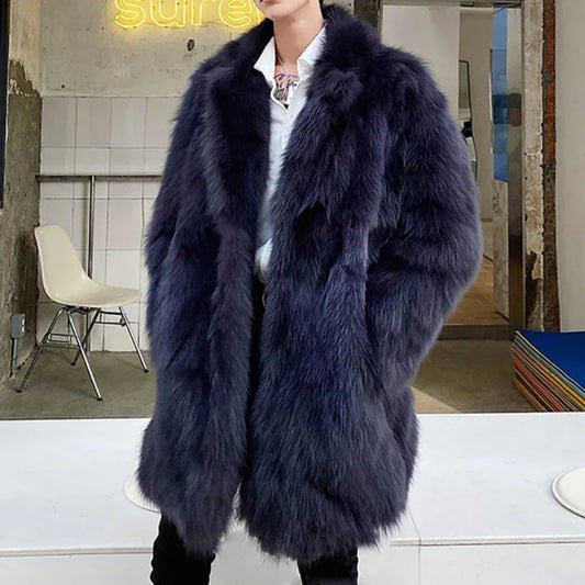 NEW BIG SAVE Winter Fur Coat Jacket Thick Men Lapel Warm Luxury Faux Fur Black Furry Shaggy Outerwear Windbreaker Snow Clothes Supplies Men Luxury Fashion Clothing Products