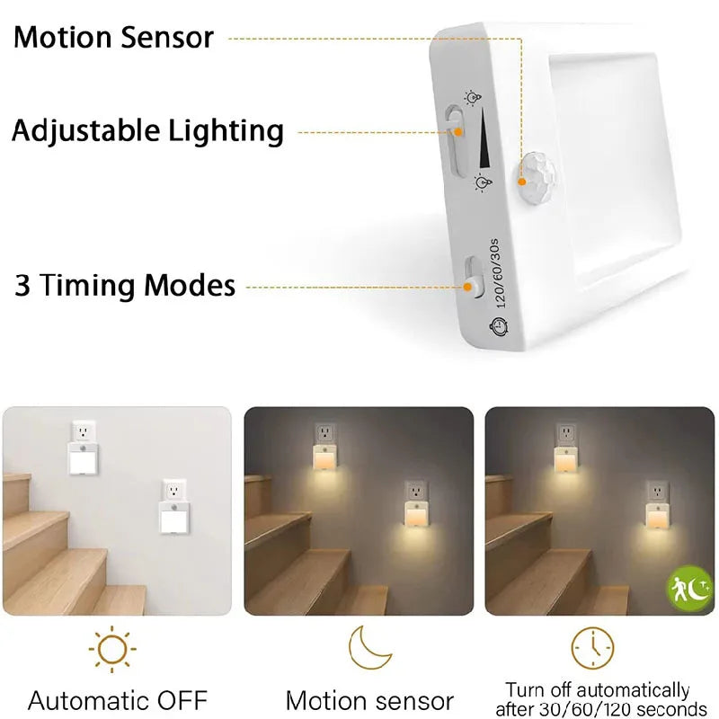2-Pack EU US UK AU Plug Light LED Night Light PIR Motion Sensor 1W 100-240V Plug Corridor Asile Wall Light Stair Night Light