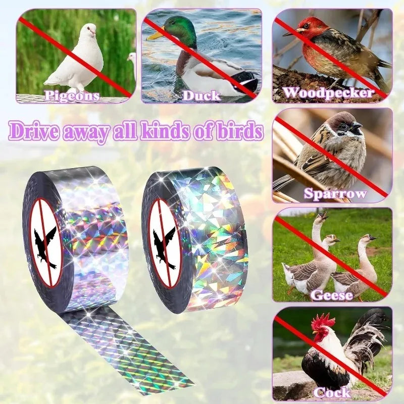 4 Rolls Set Protect your Garden Bird Scare Tape Anti Bird Flashing Reflective Ribbon Tapes Double-Sided Birds Repellent Keep Pigeons Away Garden Pest Control Home Garden Tools Sets