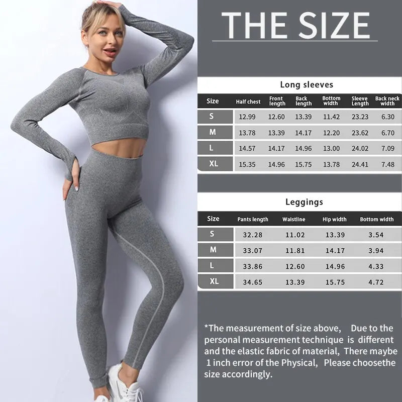 Women Yoga 2 Pieces Workout Outfits Seamless High Waist Leggings Sports Crop Top Running Clothes Sets