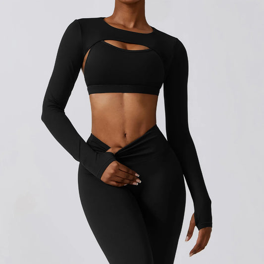 NEW S-XL 4 Colors Women Crop Tops Long Sleeve Breathable Running T-Shirts Gym Sports Top with Pad Yoga Shirts Fitness Workout Yoga Clothing Sets