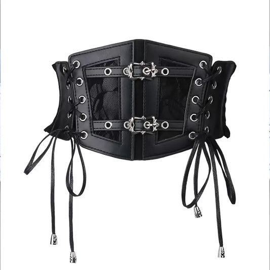 Lace straps, leather waist closure, women's decoration, shaping body, waist closure, black European and American vintage metal b