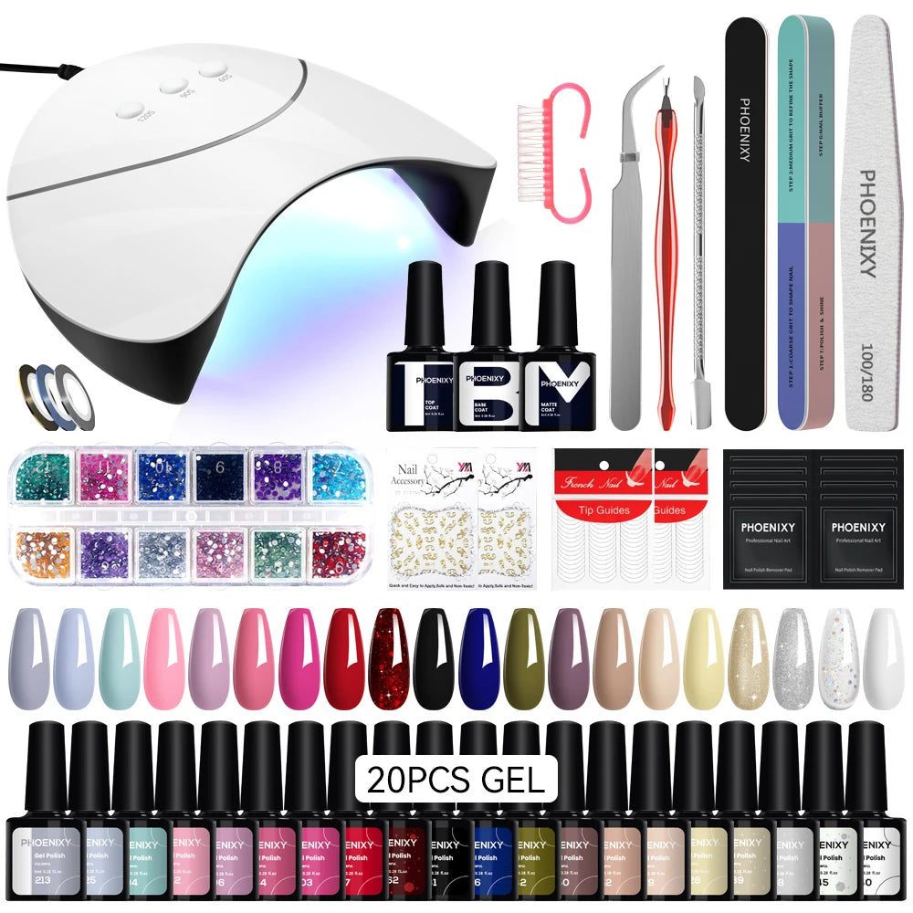 NEW Arrivals High Quality 20PCS Set 162 Colors Gel Nail Polish Set with UV LED Nail Lamp Semi Permanent UV Gel Varnishes Soak Off Complete Nail Art Tools Set Manicure Pedicure Kit Cosmetic Supplies