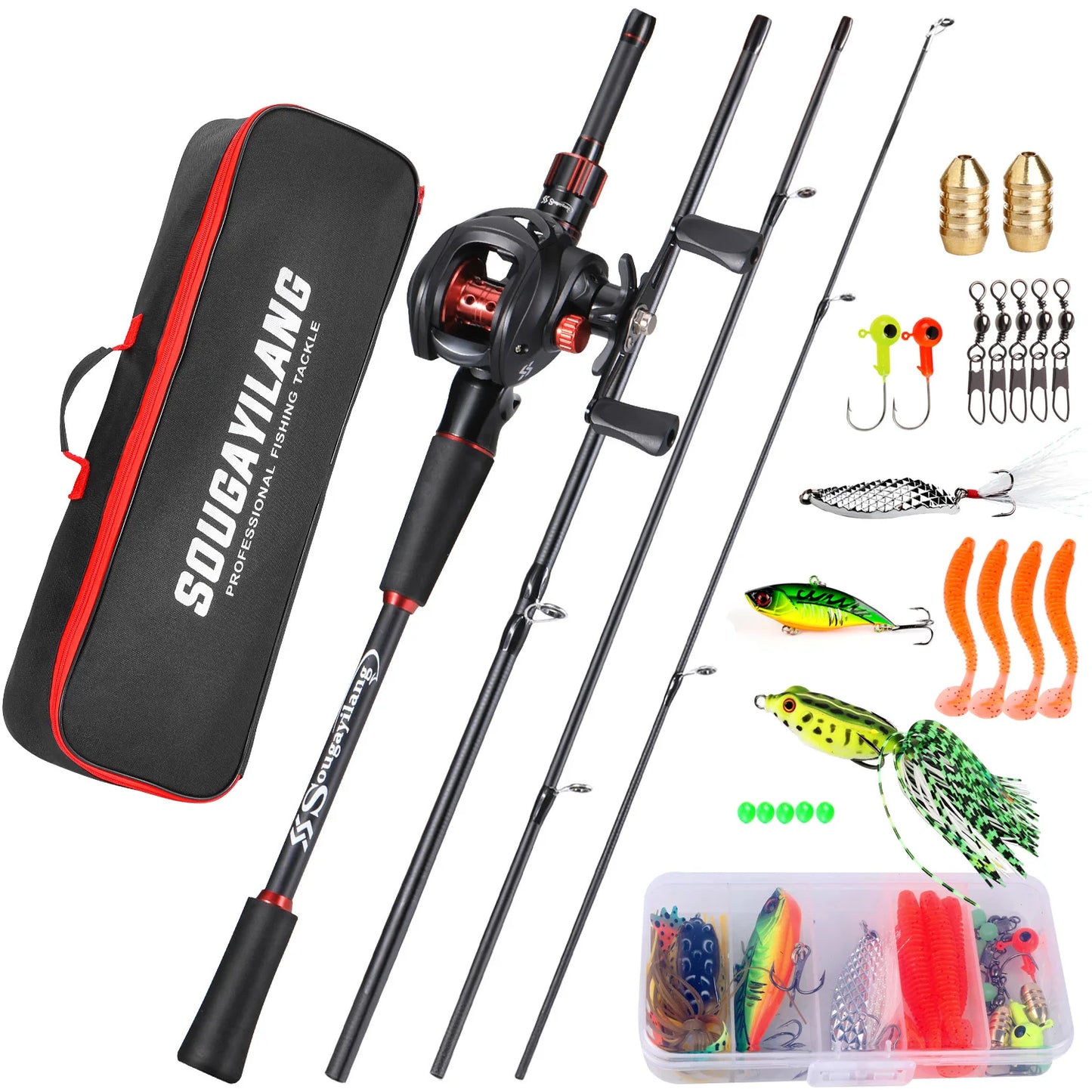 Full Set Professional  Fishing Combo 1.8-2.1m Carbon Fiber Rod  7.2:1 High Speed Reel with Diverse Lures for Freshwater Saltwater Ocean Lake Pond River Fishing Tool Sets