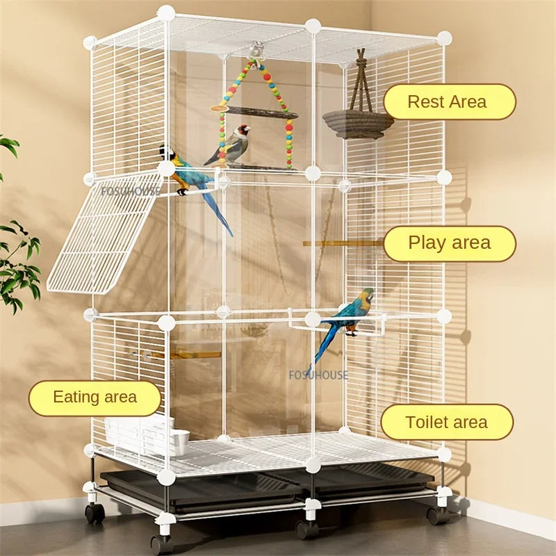 Transparent Parrot Bird Cages Budgie Canary House Portable Large Birdcage with wheels Luxury Breeding Cages Birds Pet Supplies