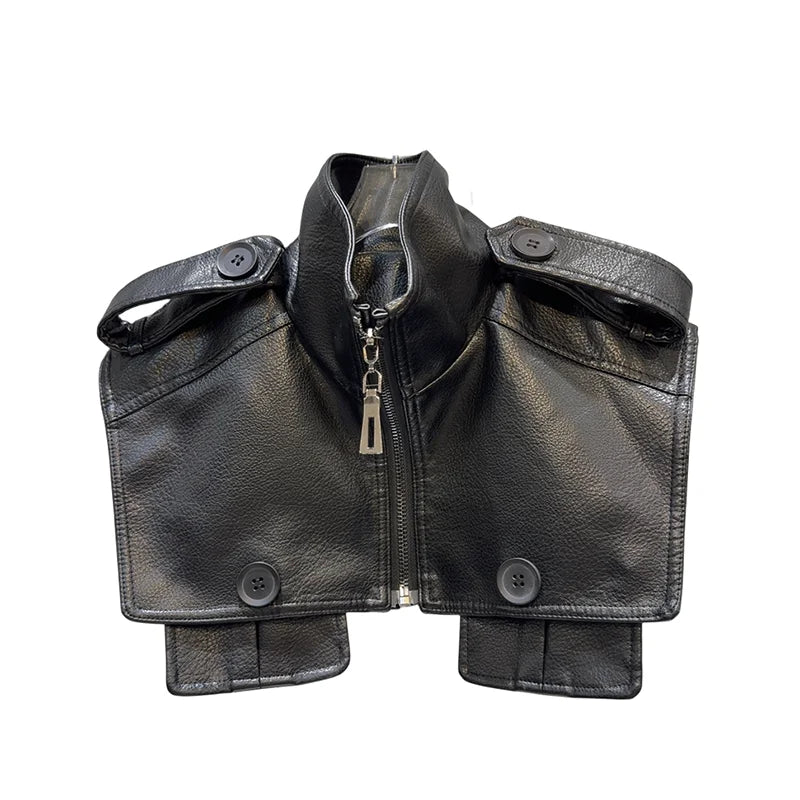 NEW Arrivals Italian Autumn Fashion Women's PU Leather Shawl Jacket Pocket Button Design Zipper Tops Female Trendy 11A0877 Evening Night Club Outwear Girls Fashion Clothing Supplies