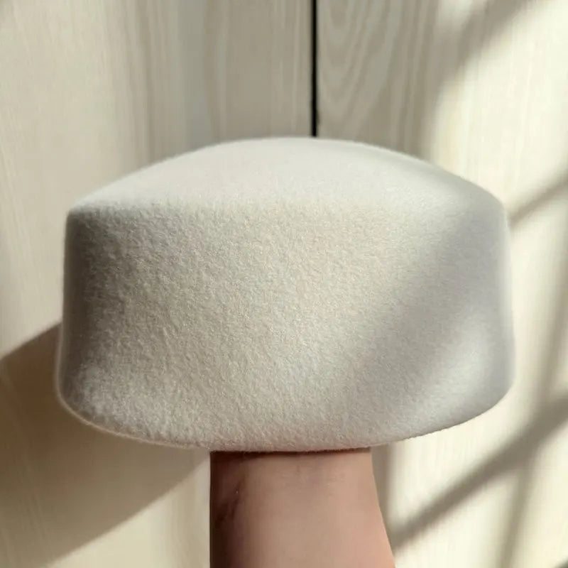 12 Colors Uzbekistan Retro Flight Attendant Ball Hat Women's 100% Wool Felt Beret Party Charming Hat Wedding Cocktail Party Medicine Box Hat