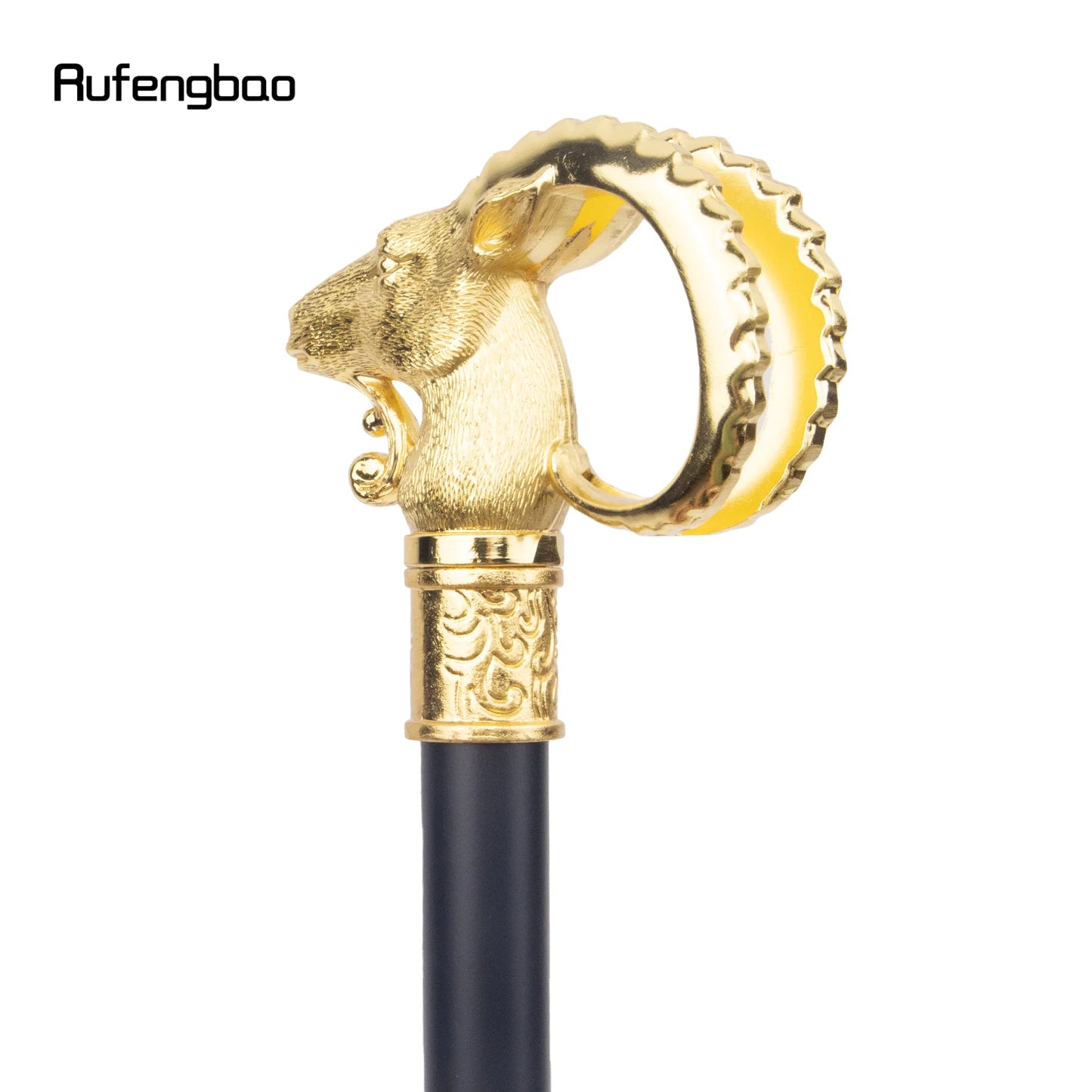 Golden Goat Sheep Animal Single Joint Illuminati's Master Walking Stick with Hidden Plate Self Defense Fashion Cane Cosplay Crosier Stick 91cm for Secret Society Bohemian Ceremony Ritual Events