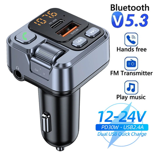 NEW BRAND Car Bluetooth Receiver USB U Disk Read PD20w Fast Charging Digital Display Car Mobile Phone Adapter FM Transmitter For Cellphones Accessories
