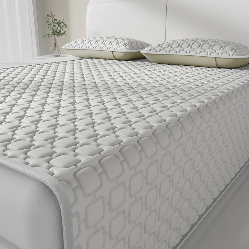 3 PCS Set New Summer Cooling Thicken Natural Latex Filling Summer Mat for Bed Cooling Feel Mattress Cover Bed Pad Pillowcase Ice Silk Bedsheet Set Home Bedding Supplies