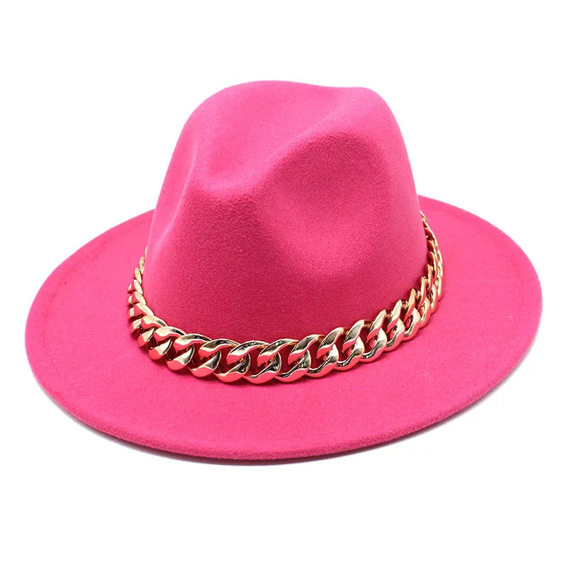 Women Oversized Chain Accessory Bag And Fedoras Hat 2-piece Sets Fashion Luxury Party Wedding Jazz Hat