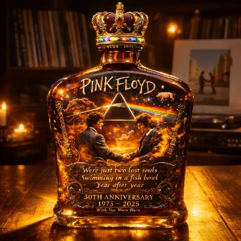 PINK FLOYD Tribute Whiskey Liquor Alcohol Decanter, 50th Anniversary Wish You Were Here Design Liquor Bottle, Premium Gift for Rock Music Lovers Home Pubs Bar Night Club Hotels Barware Supplies