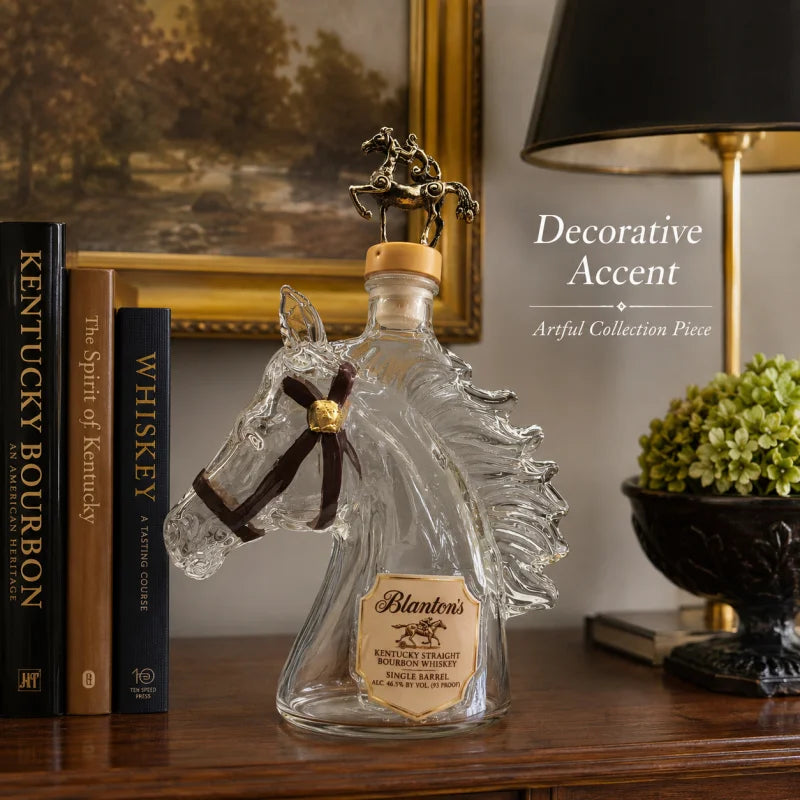 NEW  Blanton's Horse Head Shaped Crystal Whiskey Decanter, Luxury Bronze Horse Rider Stopper Liquor 400ml Bottle, Kentucky Bourbon Spirits Storage Home Bar Pubs Night Club Barware Accessories