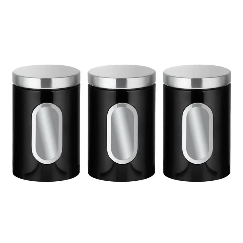 AB46-3 PCS Set Kitchen Canister Set With Secure Lids & Viewing Window Black Suitable For Sugar, Tea, Coffee, -Multi Food Storage Jar Kitchenware  Accessories Cooking Preparing Tools