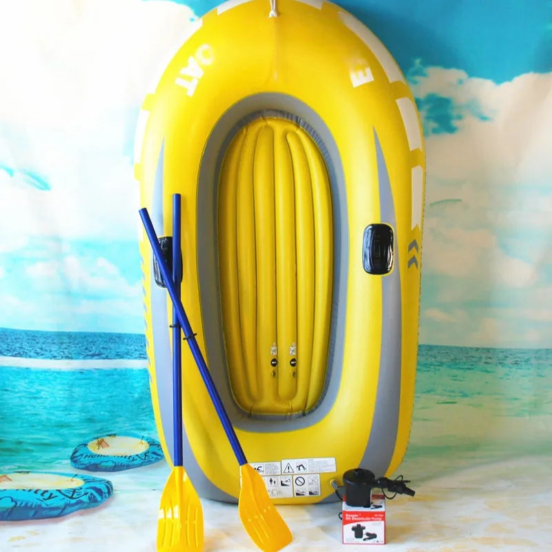 Two Person Top Quality Inflatable Fishing Boat + Paddles Set Rubber Dinghy PVC Kayak Thickened Rafting Boat for Sea Beach Summer Water Sports Supplies