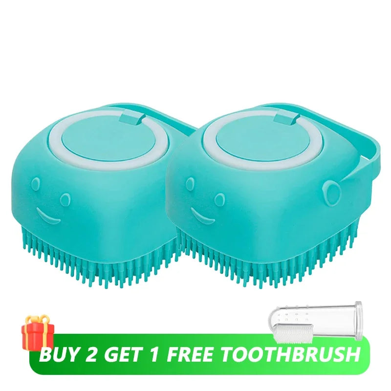 2 PCS Set Dog Bath Brush Silicone Pet Shampoo Brush Soap Dog Scrubber Cat Massage Grooming Wash Comb Soft Rubber Puppy Clean Brush Pets Grooming Tools