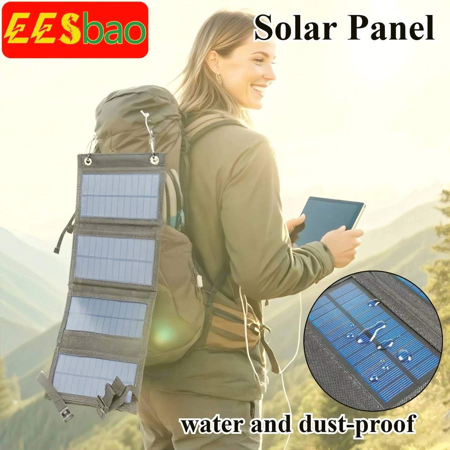 Outdoor Travel Camping 25W-100W Foldable 5V Rainproof USB Solar Charger for Smartphone Power Bank Portable Outdoor Mountains Hiking Emergency Survival Power Supply