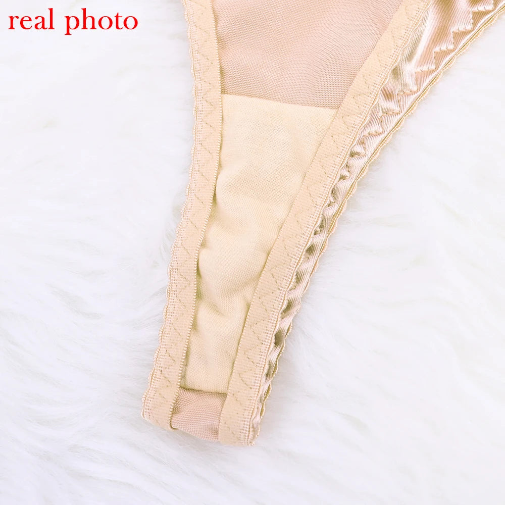 Silk Underwear Sexy Lingerie For Fine Women Seamless Bra Set Desire Hot Girl Bilizna Erotic Costume Intimate Champagne