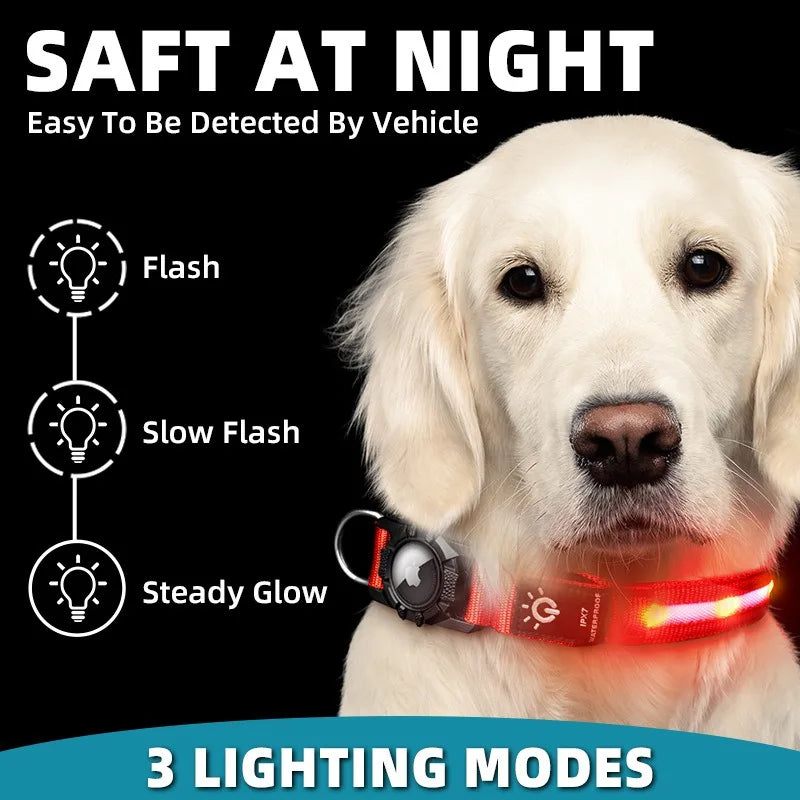 For Apple Air Tag GPS Finder Led Dog Collar Waterproof Light USB Chargeable Luminous Collar Pet For Apple Air Tag Tracker Case