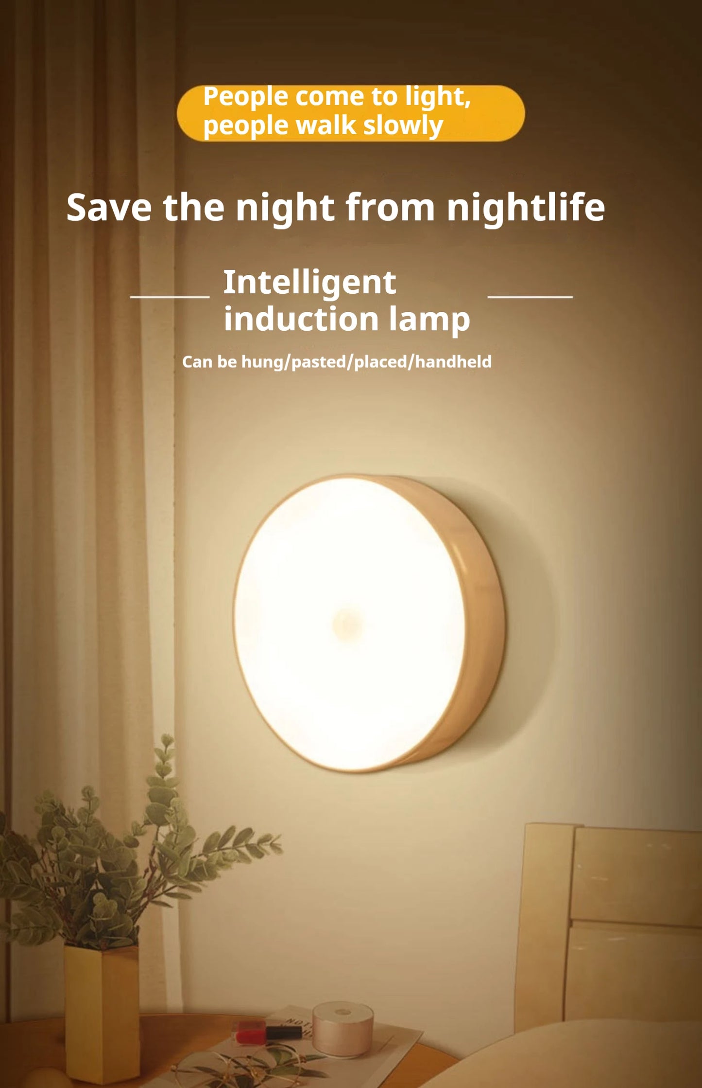 1pc Motion Sensor Night Light - Wireless LED Detector Lamp for Baby Room Bedroom, Staircase, Closet, and Room Decor-