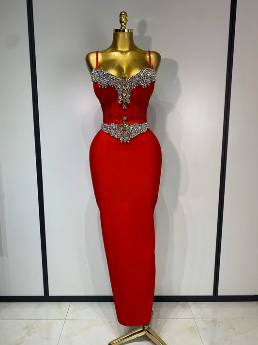 S-XL UK Size Black/Red Color Women Bodycon Bandage Dress Wedding Sexy Backless Luxury Rhinestones Clothes Nightclub Evening Party Birthday Wedding Guest Red Carpet Luxury Maxi Long Dresses