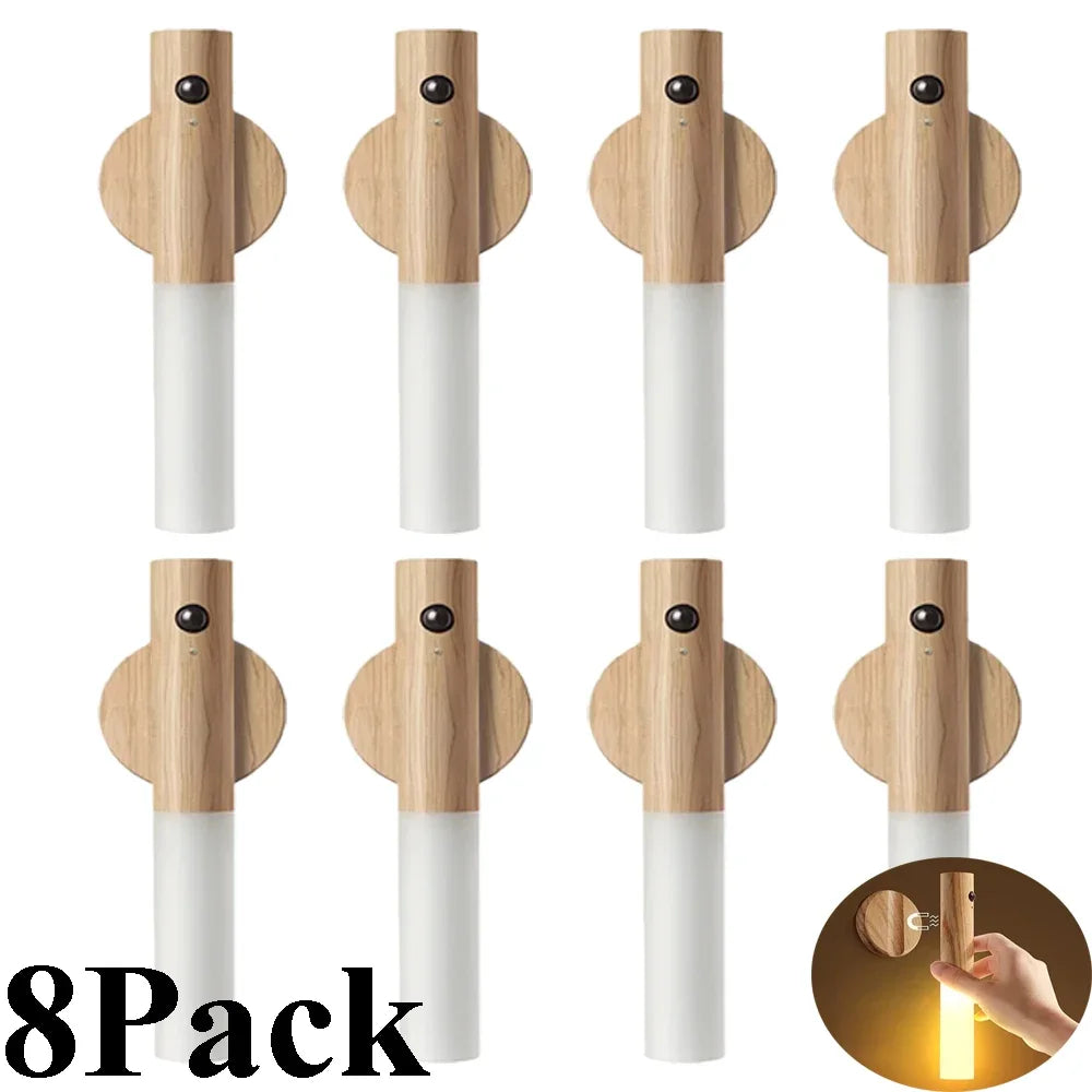 8 PCS Set Smart Motion Sensor Night Light Wireless Magnetic USB Rechargeable LED Wall Light for Corridor Bedroom Bathroom Kitchen