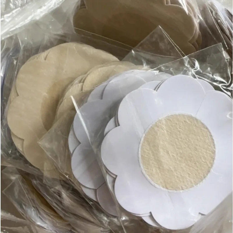 500 PCS Set Bamboo Fiber Cotton Disposable Women's Breast Patches Anti Convex Point Invisible Breathable Anti Allergic Chest Patch Sling Anti Glare Pasties Tits Breast Cover Pads Ladies Underwear Accessory Sets