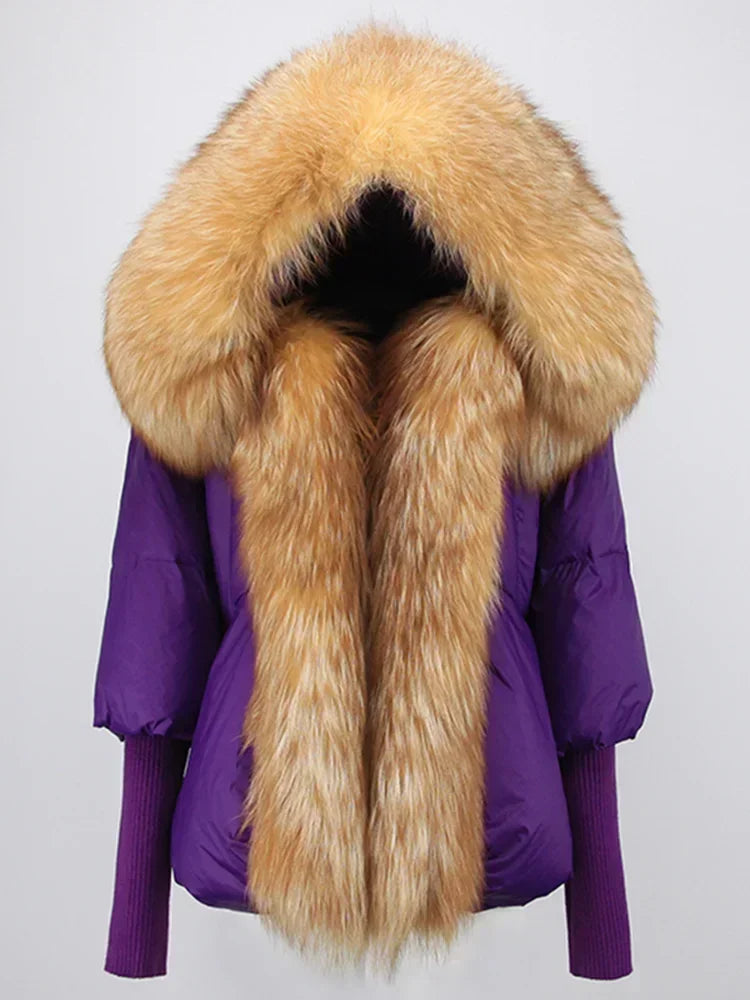 Winter Warm Snow Clothes Supplies Jacket Women Real Fox Fur Collar Hooded Natural Thick Warm Loose Oversize Duck Down Coat Streetwear Outerwear Female Girls Luxury Winter Fashion Clothing Products