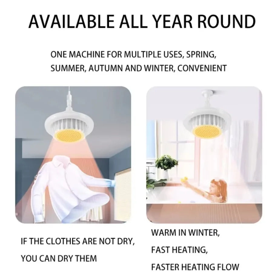 NEW Arrivals Whole House Heating 600W High-Power Remote Control Warm Air Lamp Dimming E27 Spiral Save Energy  Electric Heater Fan Light Ceiling Fan Light