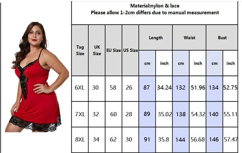 S (60kg) -8XL (150kg) Extra Plus Size Curvy Women Spaghetti Straps Nightgowns Lace Sexy Sleepwear Nightdress Satin Lingerie Sets Women's Pajamas Home Clothes Loungewear